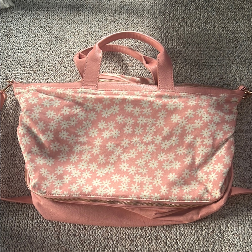 LC Lauren Conrad Pink and White Travel Bag with Floral Design